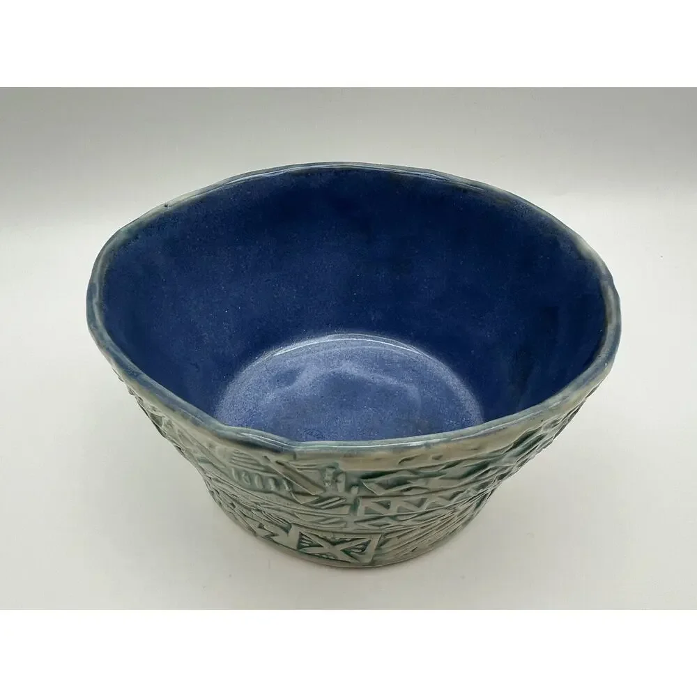 Handmade Art Pottery Blue Child’s Dinner Set Plate Bowl & Mug Artist Signed